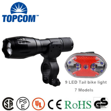 Impermeável Glow In The Dark G700 E17 Tipo de bicicleta Zoomable Latern Luz da lâmpada e 9 LED Rear Light Set